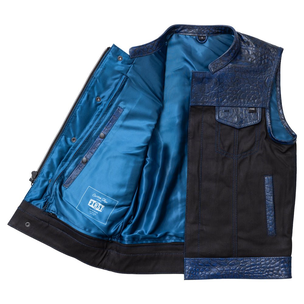 Horntail - Men's Leather/Denim Motorcycle Vest Factory Customs First Manufacturing Company
