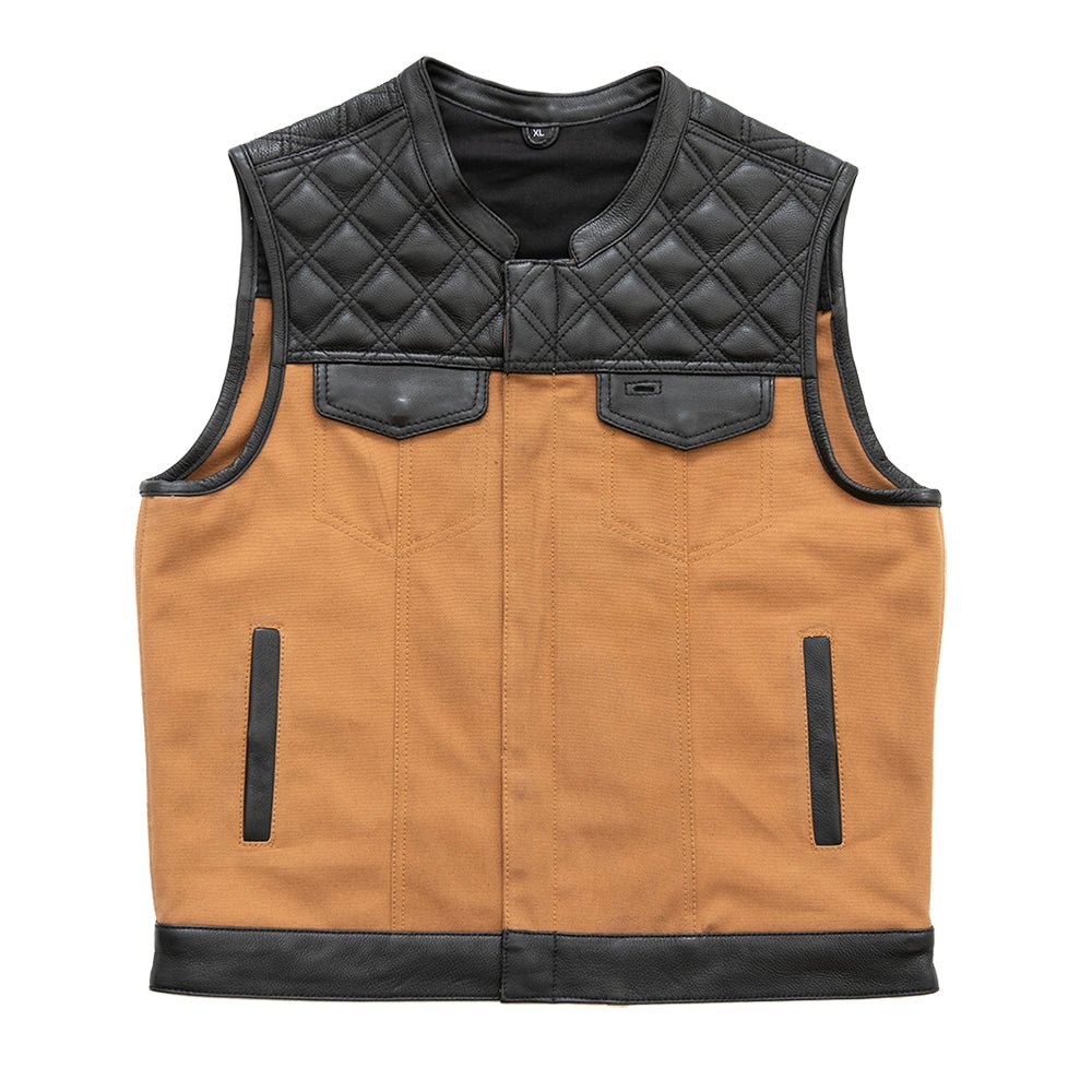 Hunt Club - Black Stitch - Leather/Canvas Motorcycle Vest Factory Customs First Manufacturing Company S