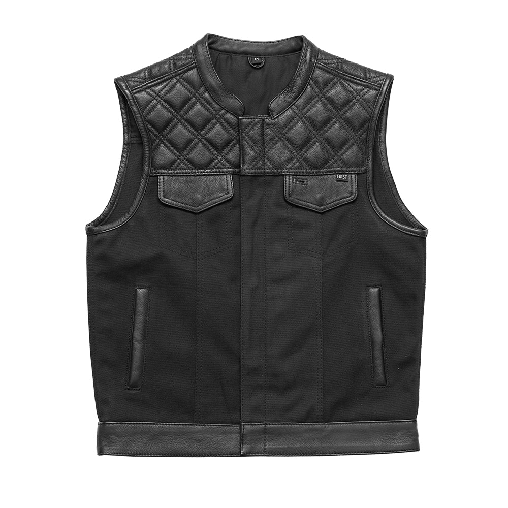 Hunt Club Motorcycle Leather Canvas Vest Black Men's Canvas Vests Vests Black S