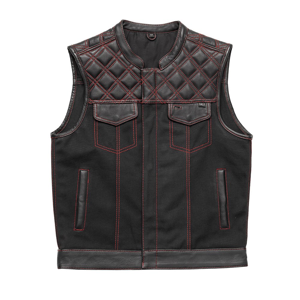 Hunt Club Motorcycle Leather Canvas Vest Black/Red Men's Canvas Vests Vests Black Red S