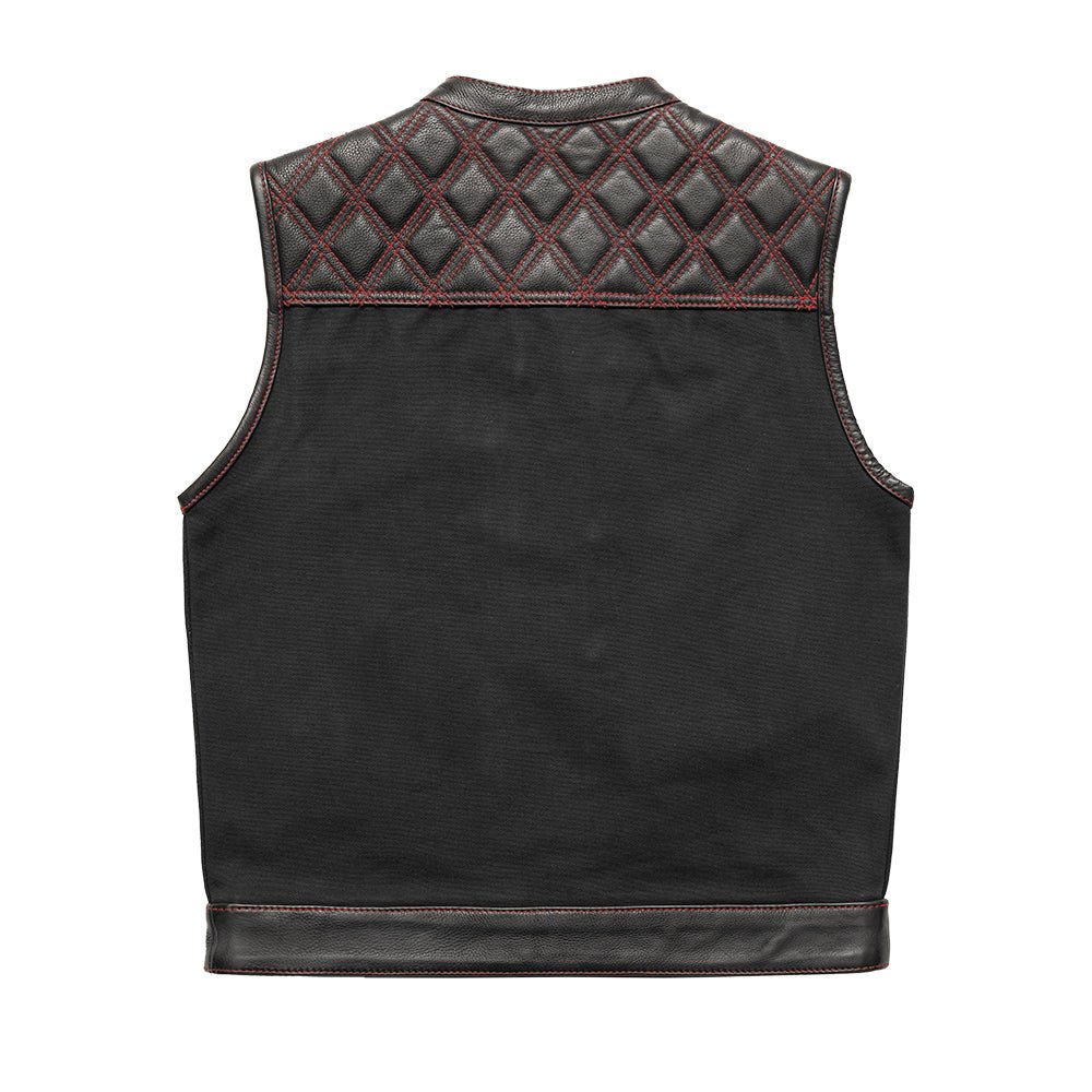 Hunt Club Motorcycle Leather Canvas Vest Black/Red Men's Canvas Vests Vests