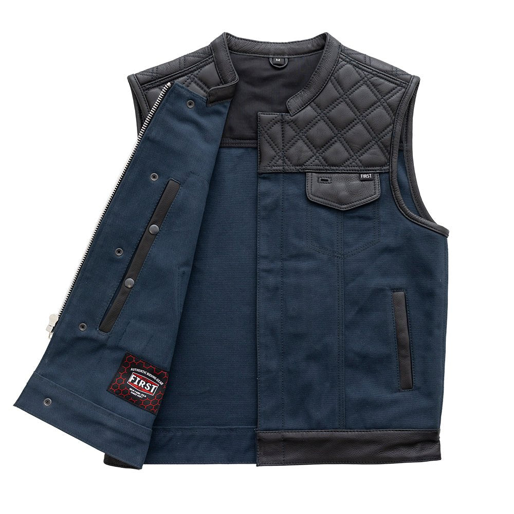 Hunt Club Motorcycle Leather Canvas Vest Blue Men's Canvas Vests Vests