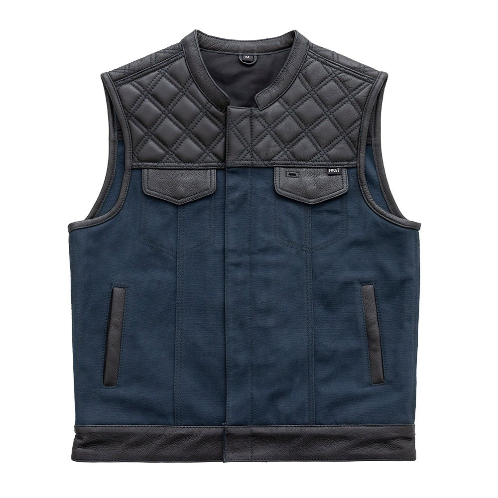 Hunt Club Motorcycle Leather Canvas Vest Blue Men's Canvas Vests Vests Blue S
