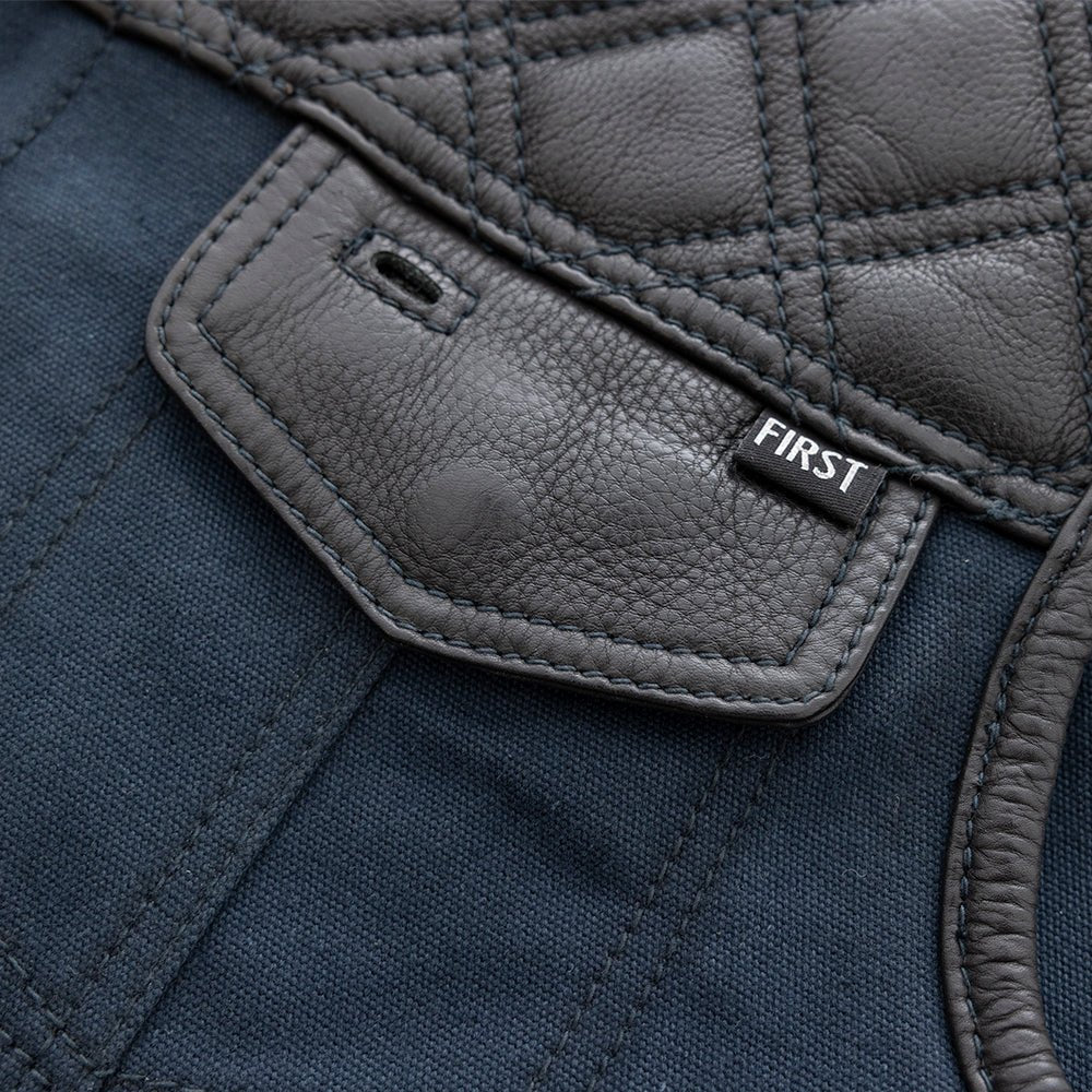 Hunt Club Motorcycle Leather Canvas Vest Blue Men's Canvas Vests Vests