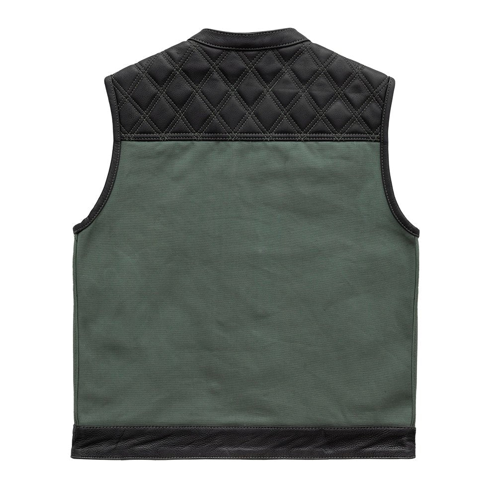Hunt Club Motorcycle Leather Canvas Vest Green Men's Canvas Vests Vests