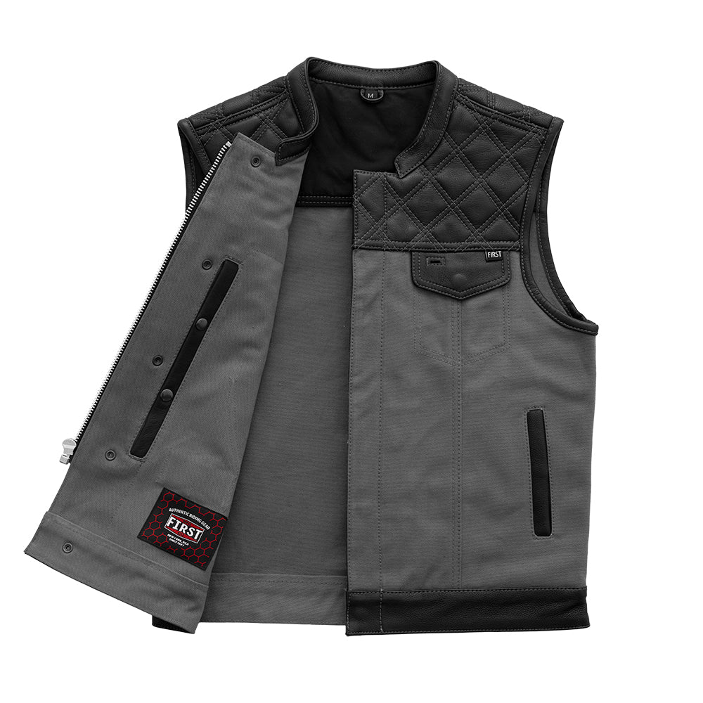 Hunt Club Motorcycle Leather Canvas Vest Grey Men's Canvas Vests Vests
