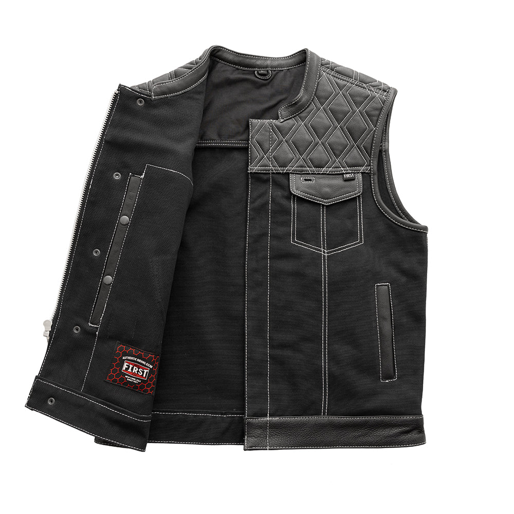 Hunt Club Motorcycle Leather Canvas Vest White Stitch Men's Canvas Vests Vests