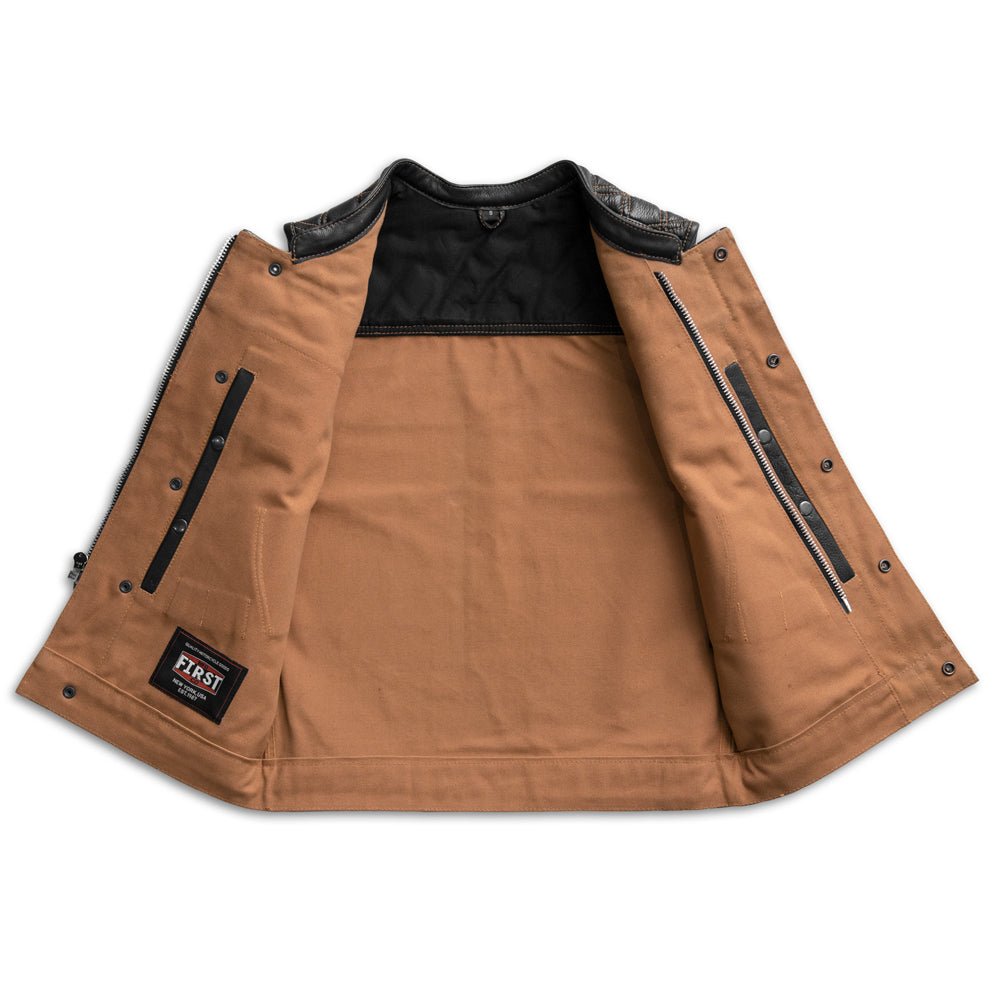 Hunt Club Motorcycle Leather Canvas Vest Men's Canvas Vests Vests