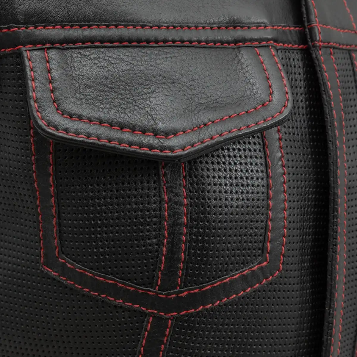 Jessica Perforated Women's Motorcycle Leather Vest Red and Grey Women's Perforated Leather Vest Vests