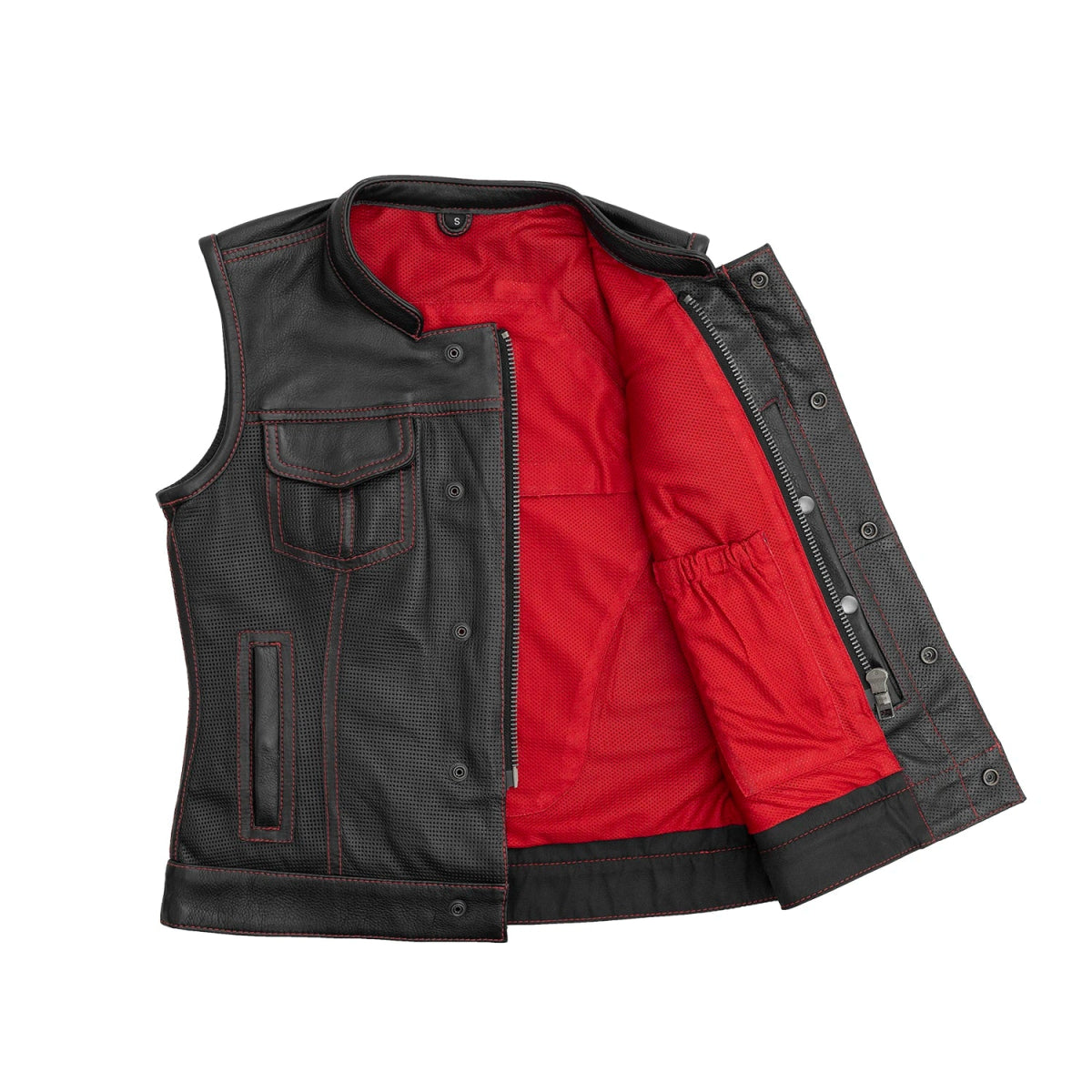 Jessica Perforated Women's Motorcycle Leather Vest Red and Grey Women's Perforated Leather Vest Vests