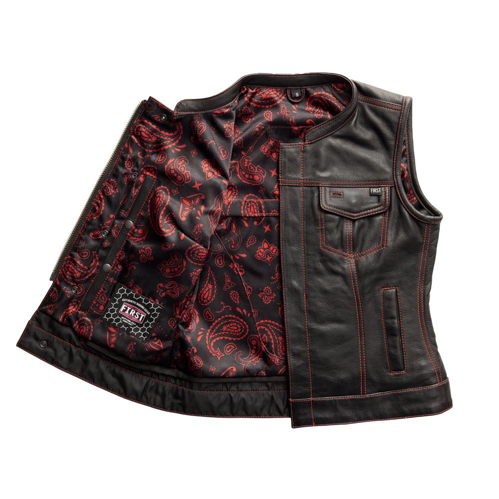 Jessica Women's Motorcycle Leather Vest - Black/Red - Limited Edition Women's Leather Vest Vests