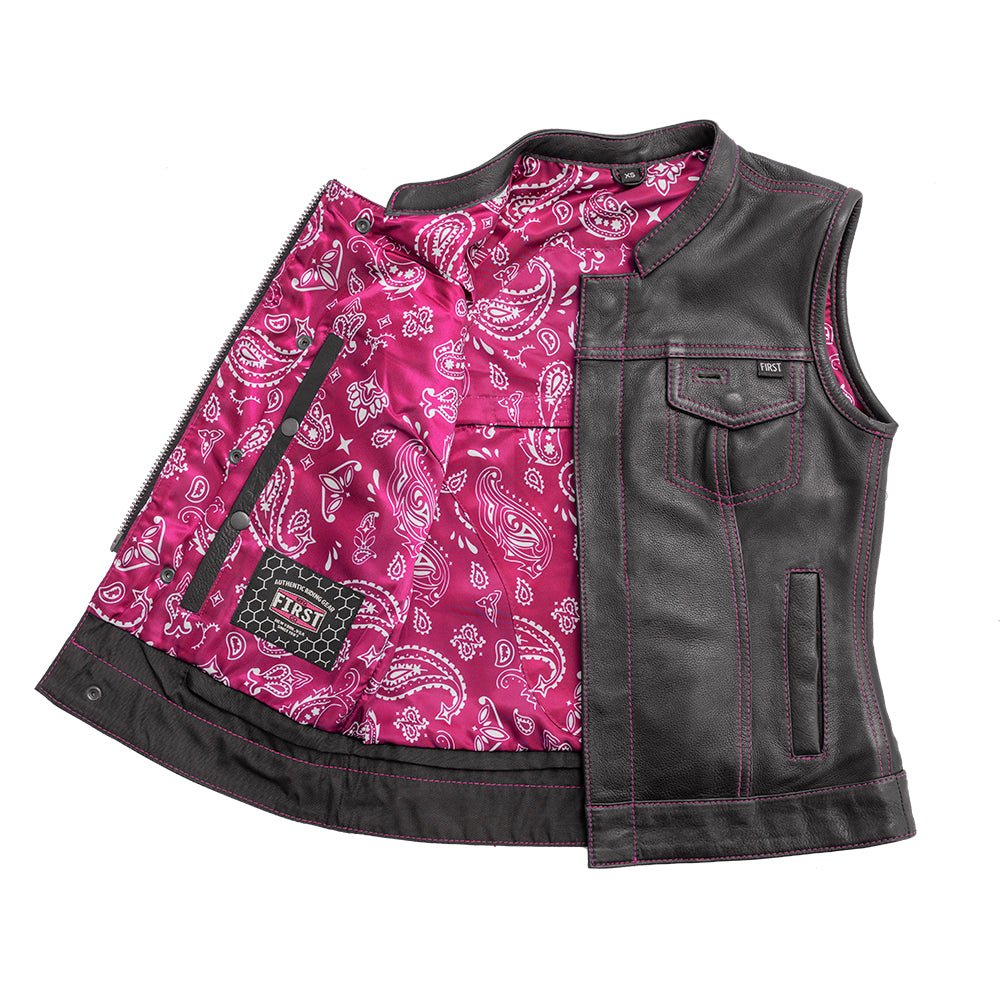 Jessica Women's Motorcycle Leather Vest - Pink - Limited Edition Women's Leather Vest Vests