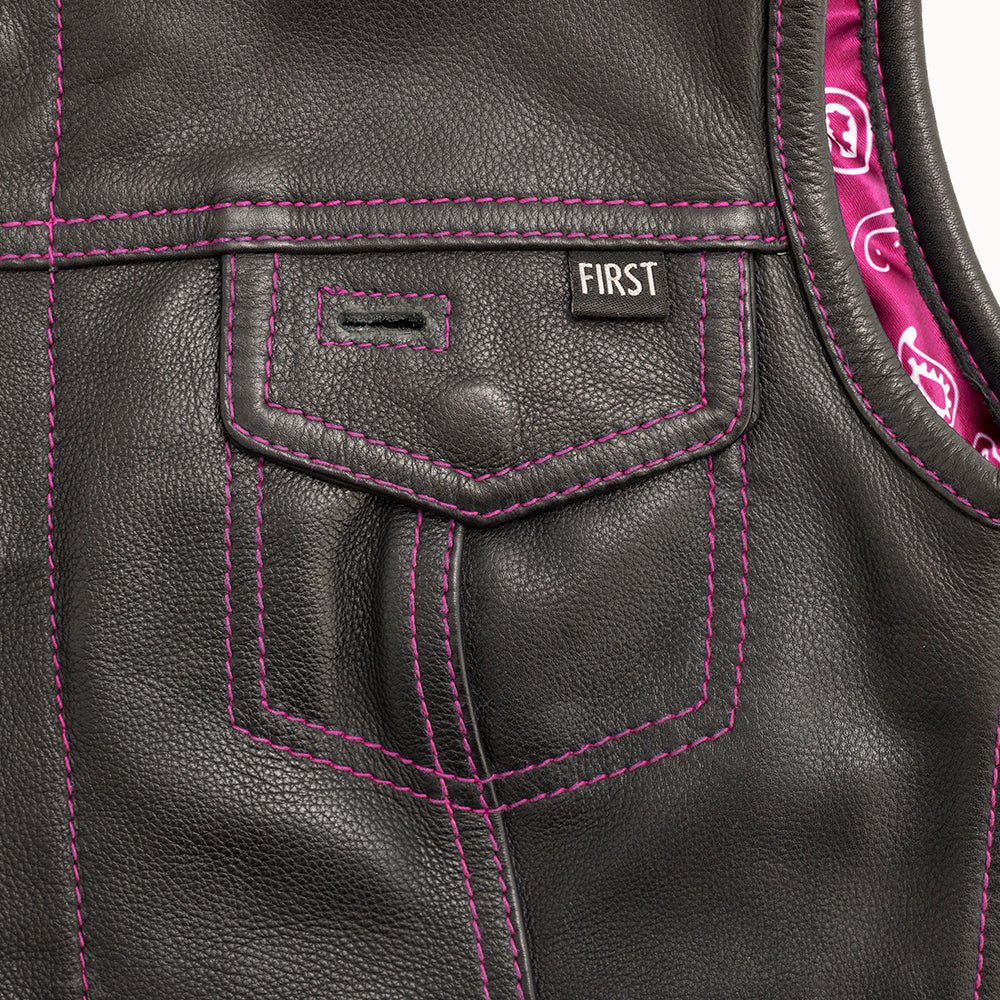 Jessica Women's Motorcycle Leather Vest - Pink - Limited Edition Women's Leather Vest Vests