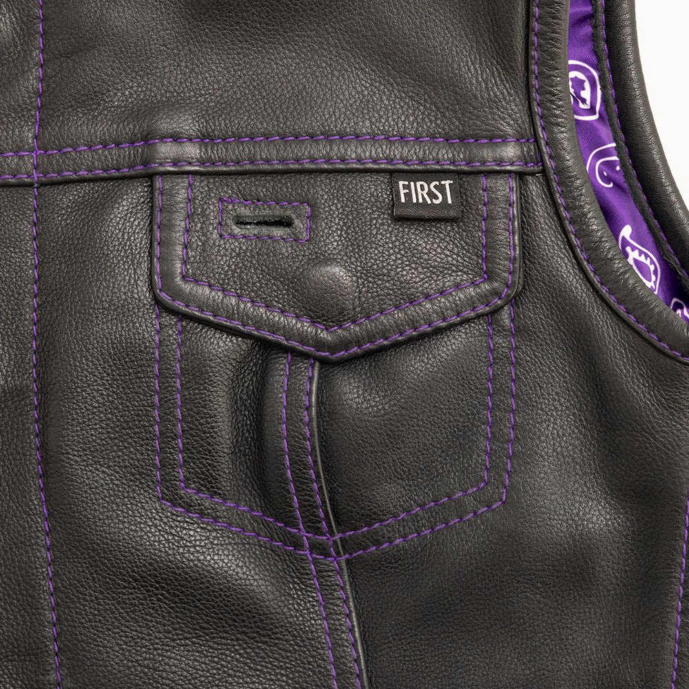 Jessica Women's Motorcycle Leather Vest - Purple - Limited Edition Women's Leather Vest Vests