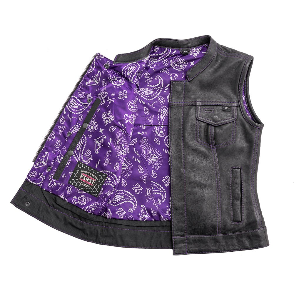 Jessica Women's Motorcycle Leather Vest - Purple - Limited Edition Women's Leather Vest Vests