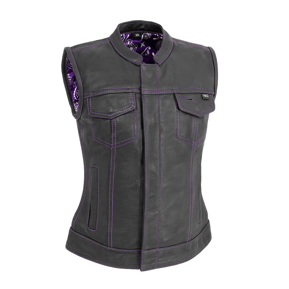 Jessica Women's Motorcycle Leather Vest - Purple - Limited Edition Women's Leather Vest Vests XS