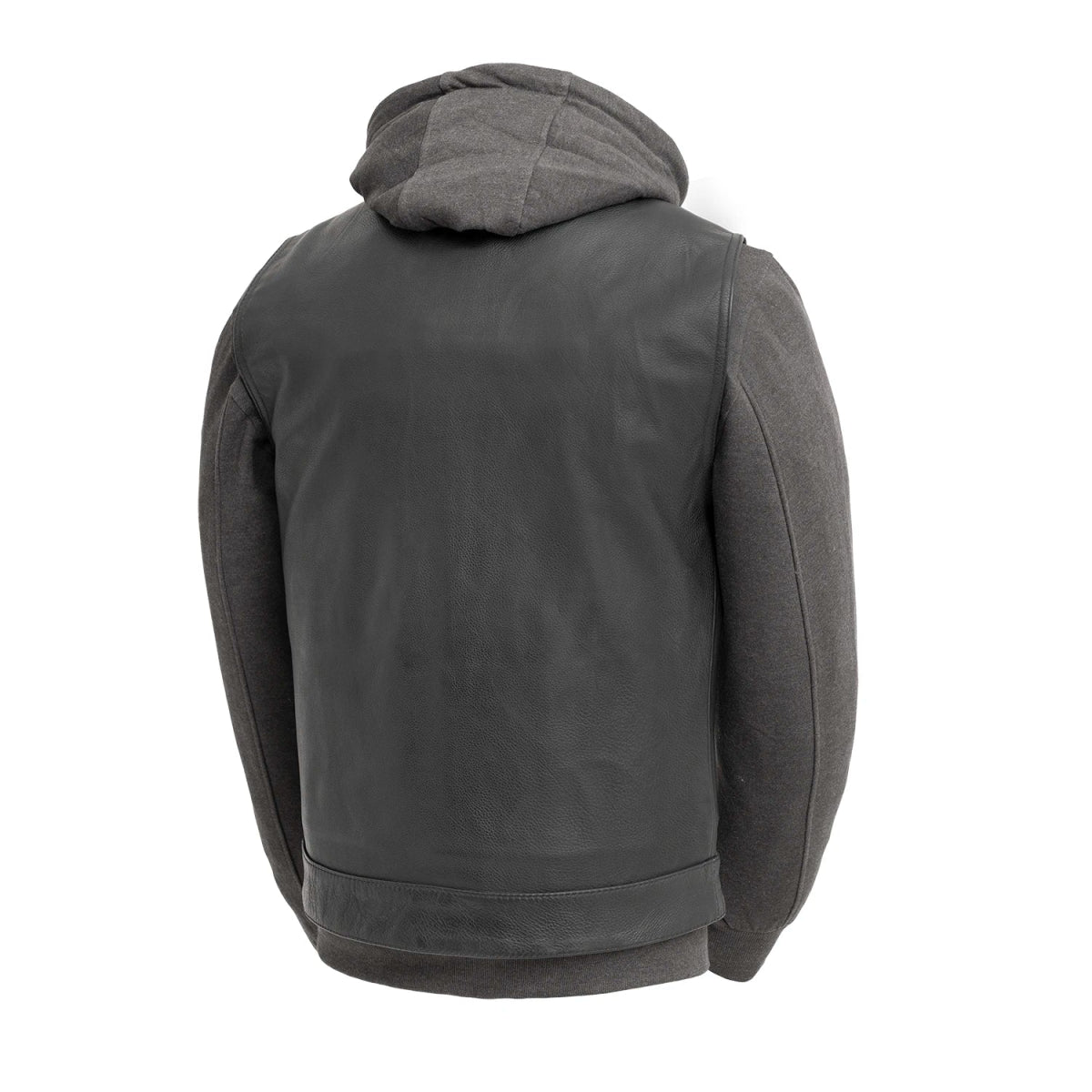 Kent Men's Motorcycle Leather Vest and Hoodie Black and Grey Men's Hoodie First Manufacturing Company