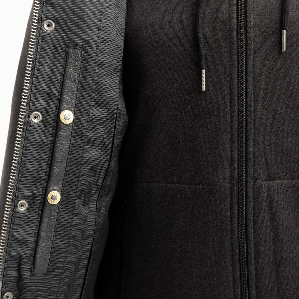 Kent Men's Motorcycle Leather Vest and Hoodie Black and Grey Men's Hoodie First Manufacturing Company