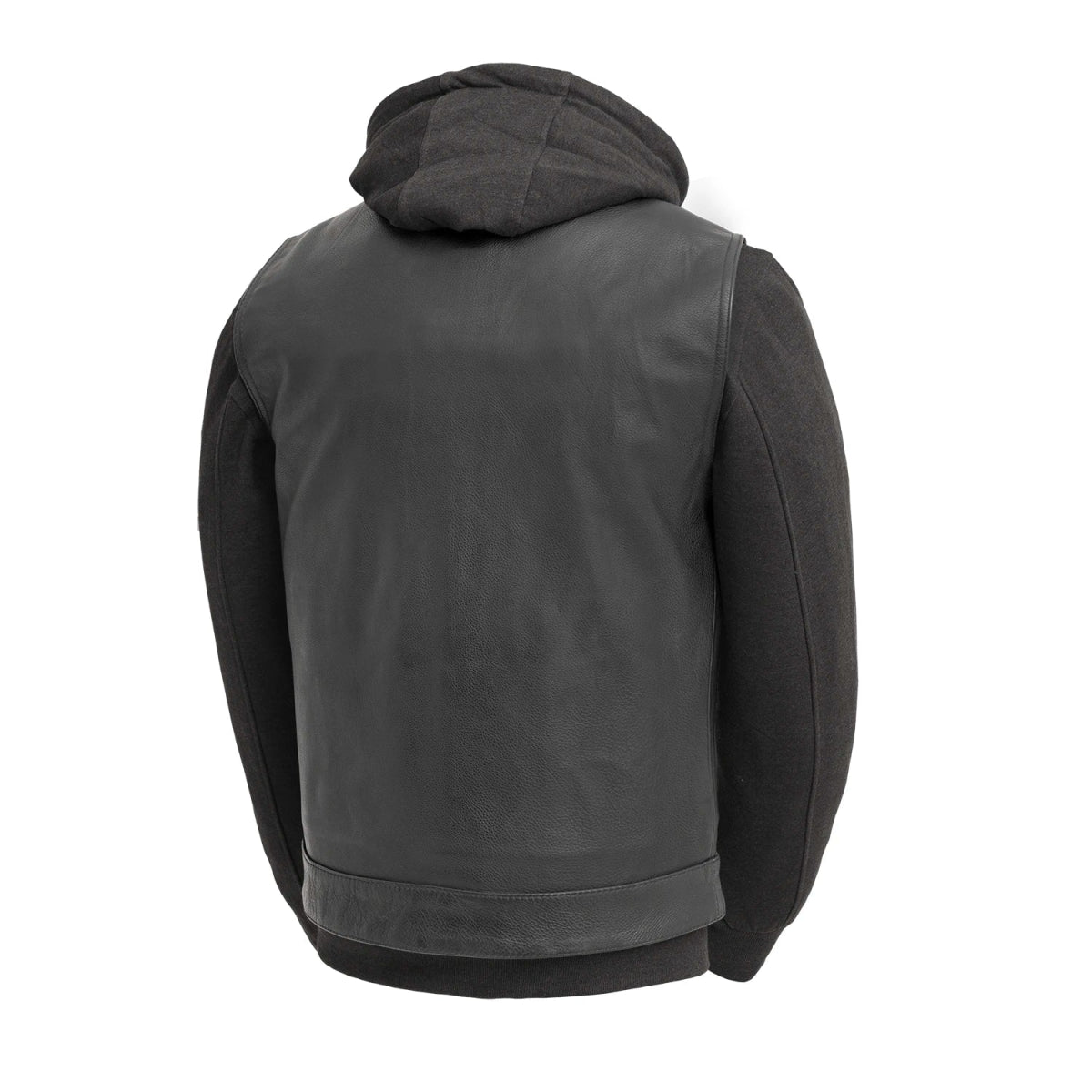 Kent Men's Motorcycle Leather Vest and Hoodie Black and Grey Men's Hoodie First Manufacturing Company