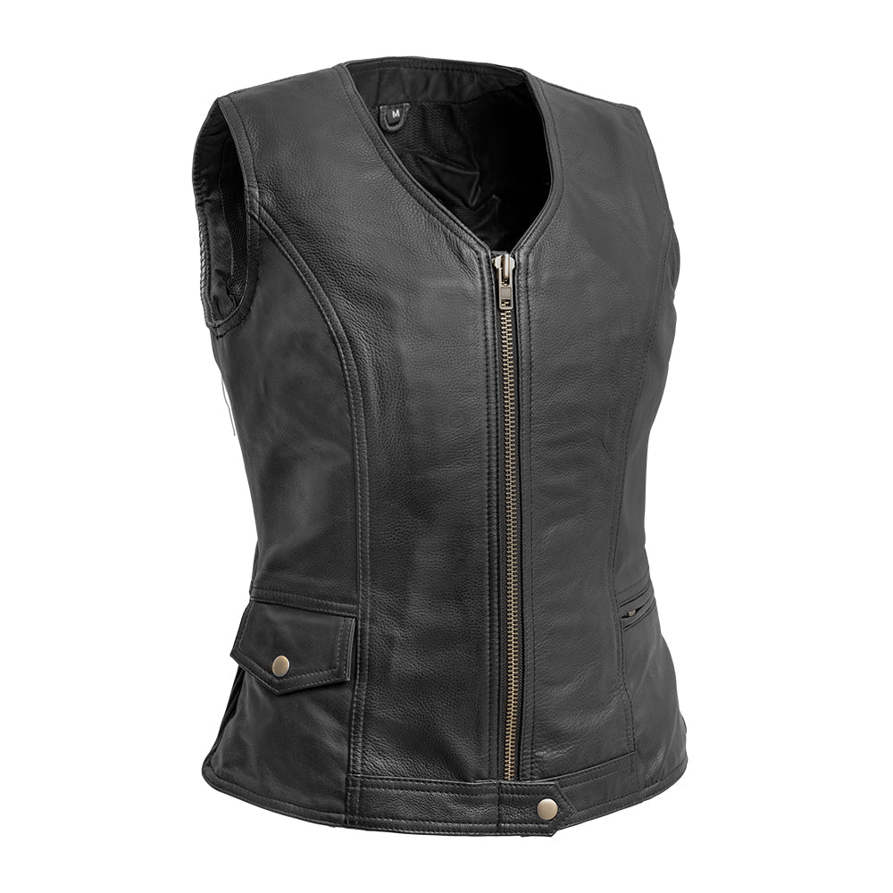 Lolita - Women's Motorcycle Leather Vest Women's Leather Vest Vests Black XS