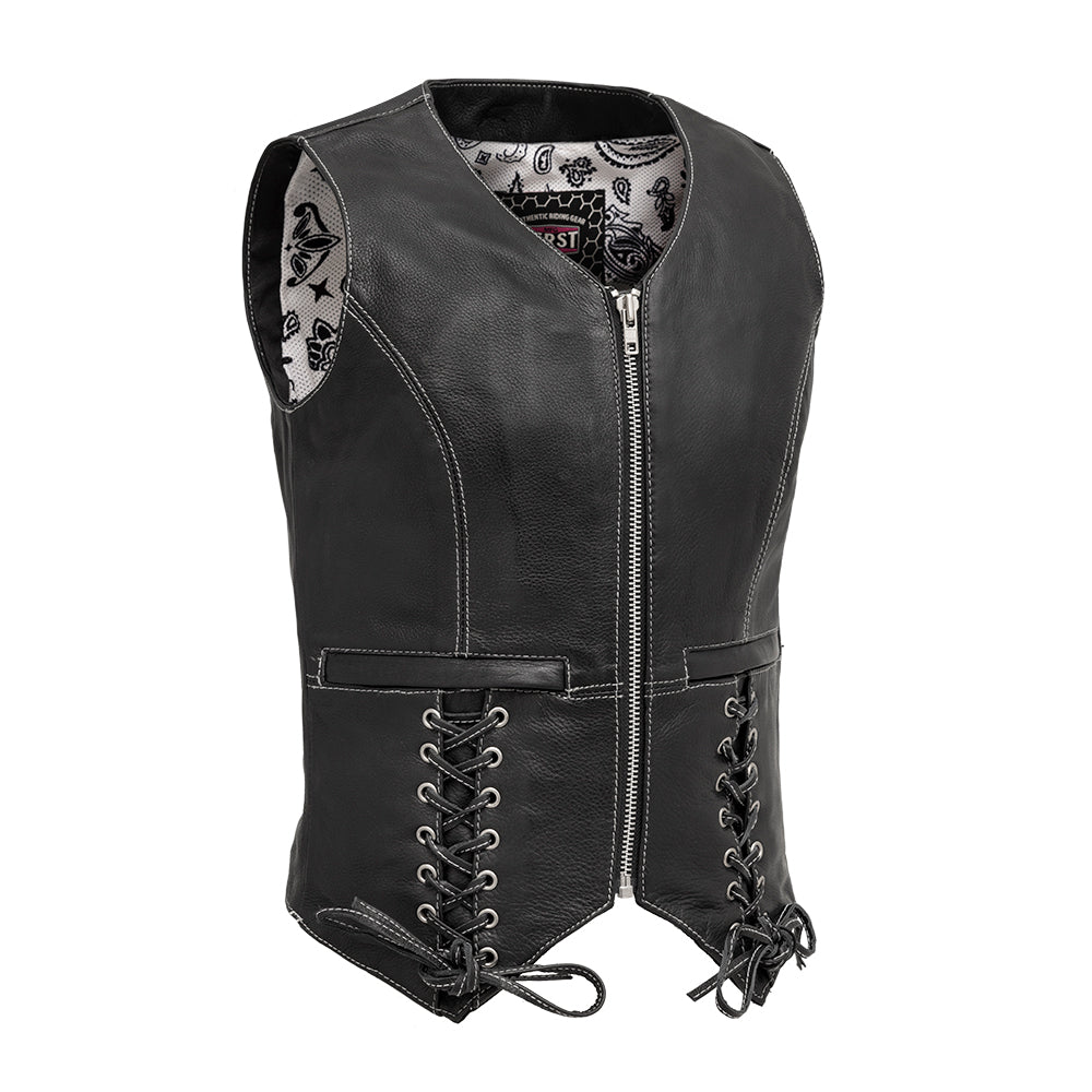 Love Lace Women's Motorcycle Leather Vest Women's Leather Vest Vests Black XS