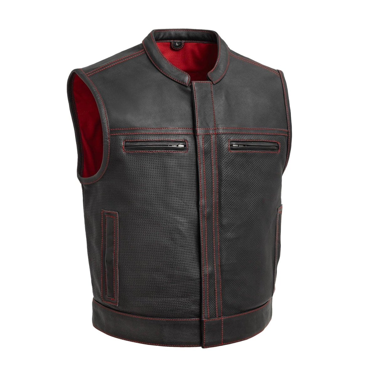 Lowrider Perforated Men's Leather Vest Men's Perforated Leather Vest Vests Black Red S