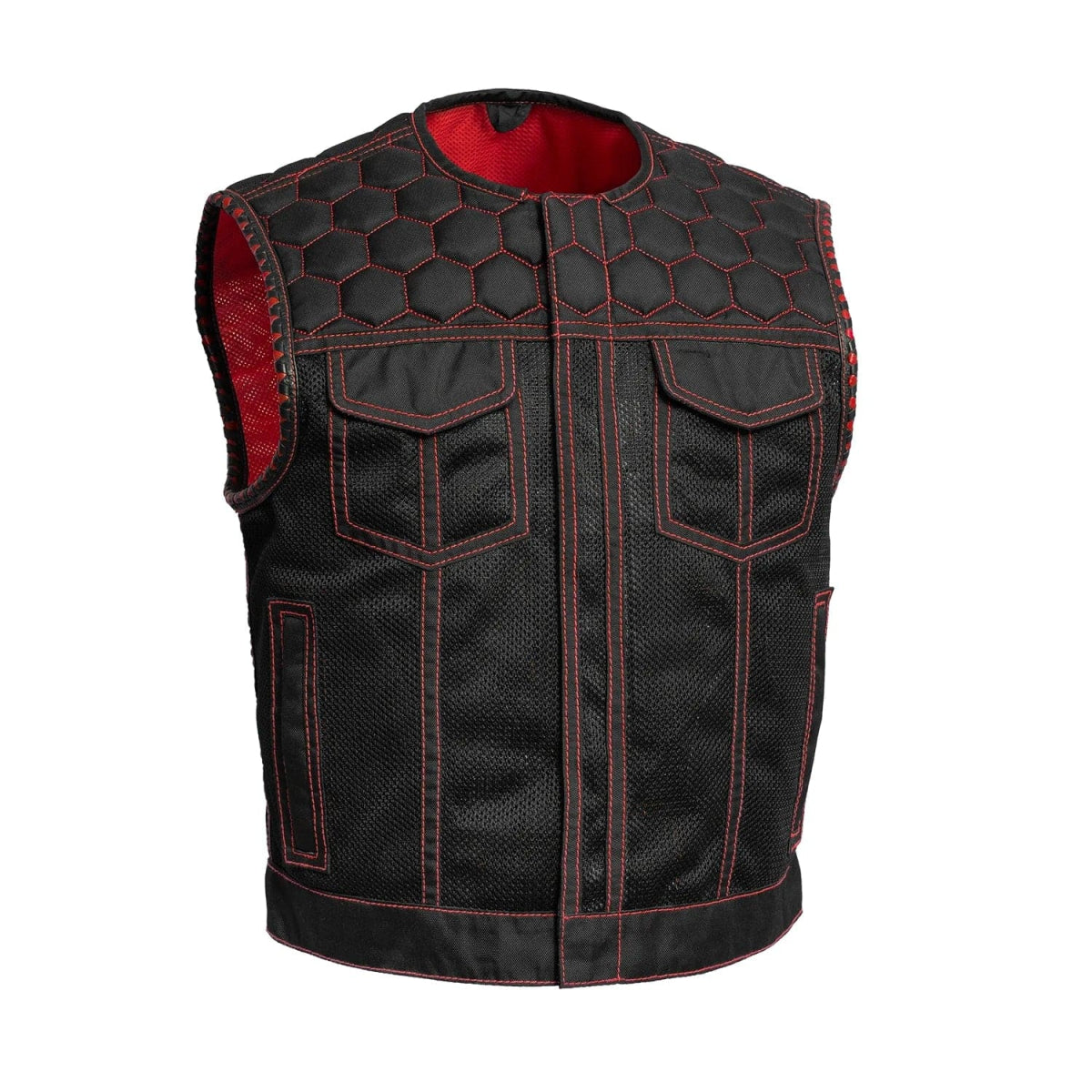 Lowside Hornet Moto Mesh Men's Club Style Vest Men's Moto Mesh Vest Vests Black Red S