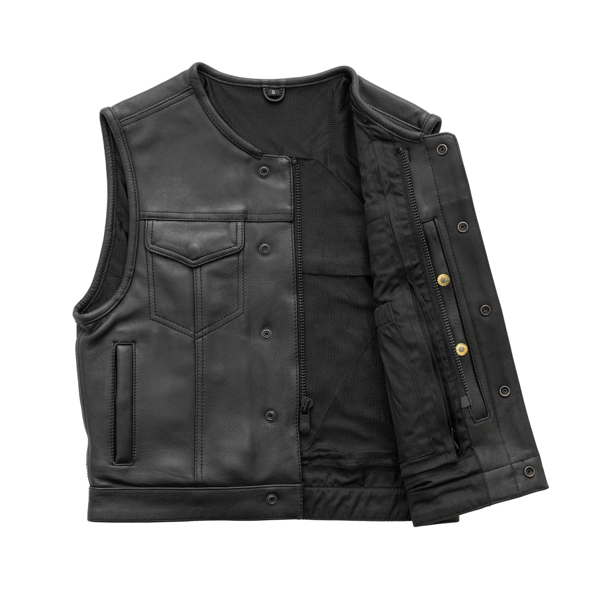 Lowside Men's Motorcycle Leather Vest Cognac Men's Leather Vest Vests