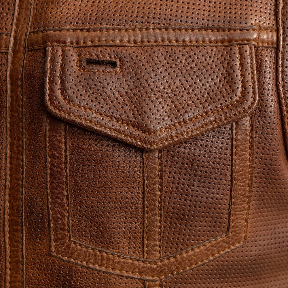Lowside Men's Perforated Motorcycle Leather Vest Cognac Men's Perforated Leather Vest Vests