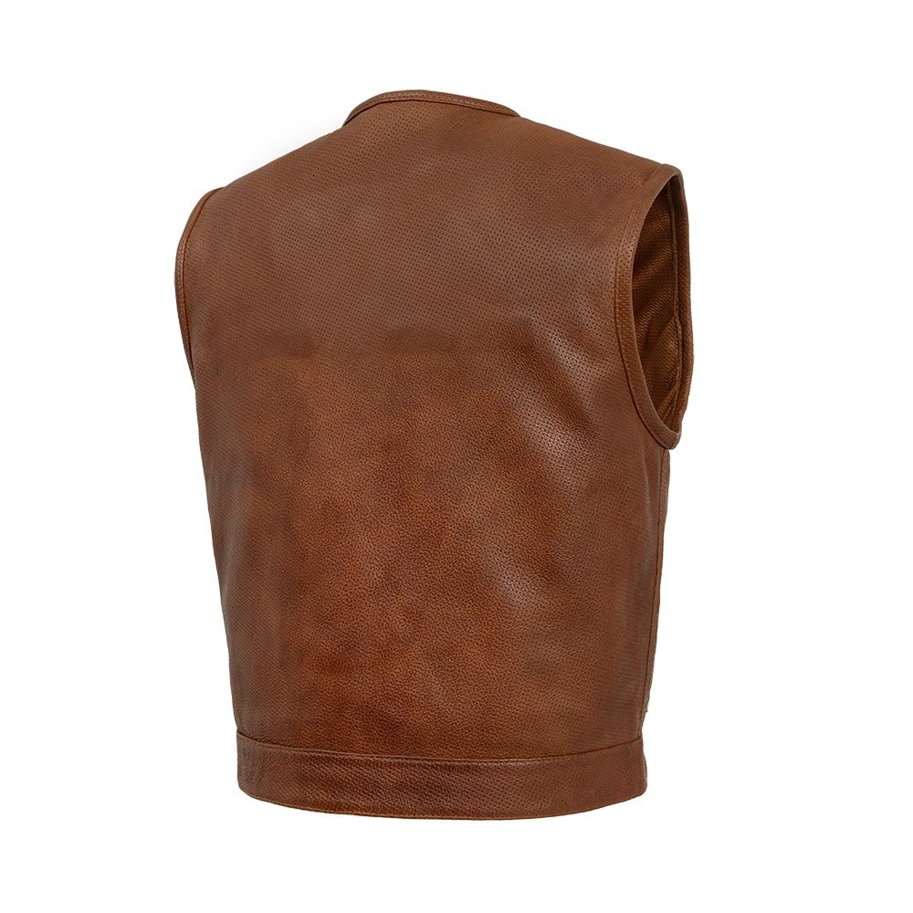 Lowside Men's Perforated Motorcycle Leather Vest Cognac Men's Perforated Leather Vest Vests