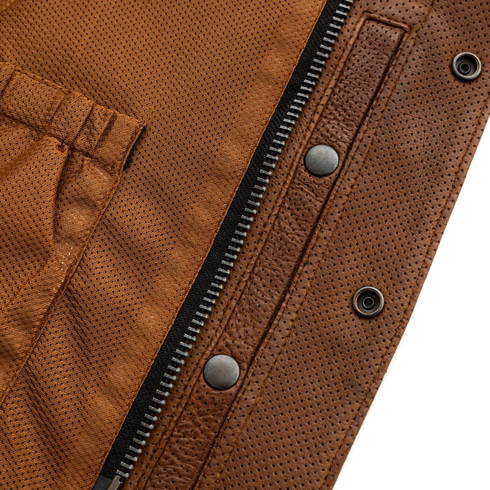 Lowside Men's Perforated Motorcycle Leather Vest Cognac Men's Perforated Leather Vest Vests