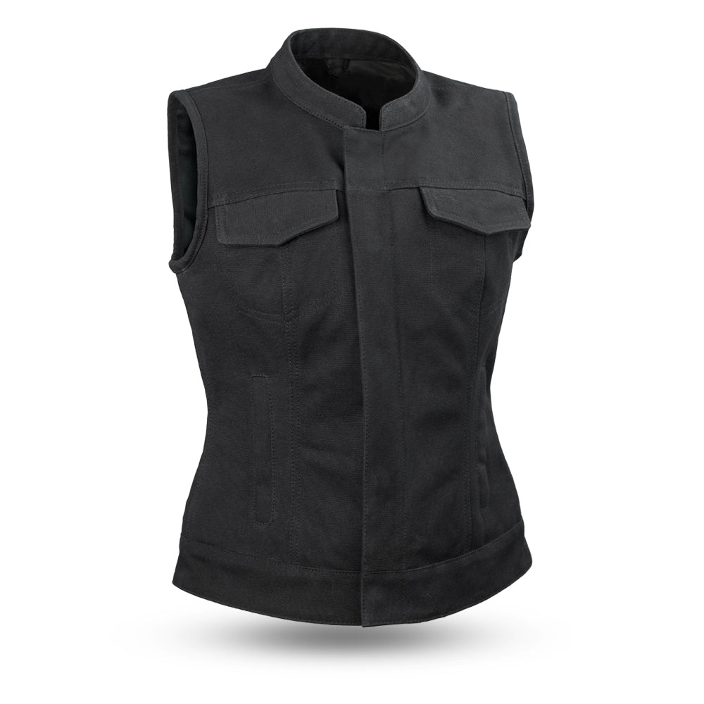 Ludlow Women's Motorcycle Canvas Vest Women's Canvas Vest Vests Black XS