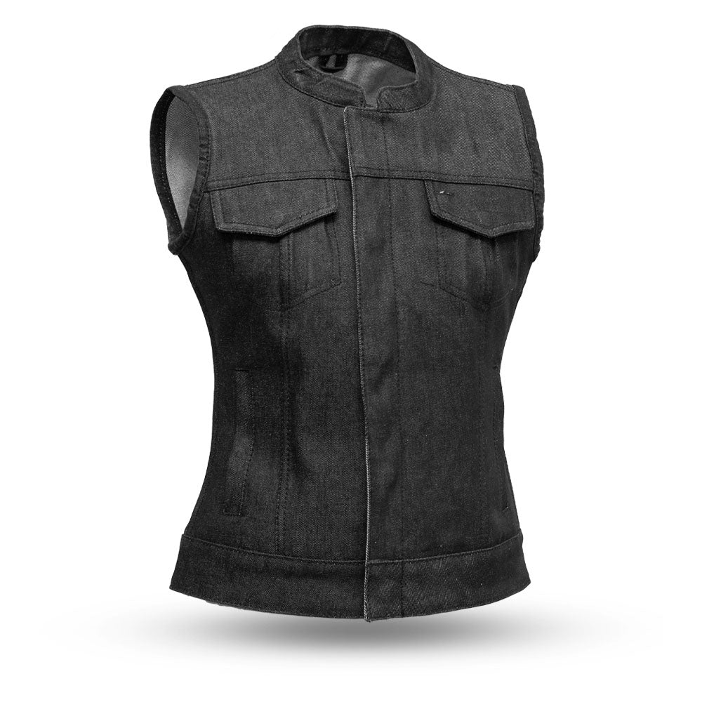 Ludlow Women's Motorcycle Denim Vest Women's Denim Vest Vests Black XS