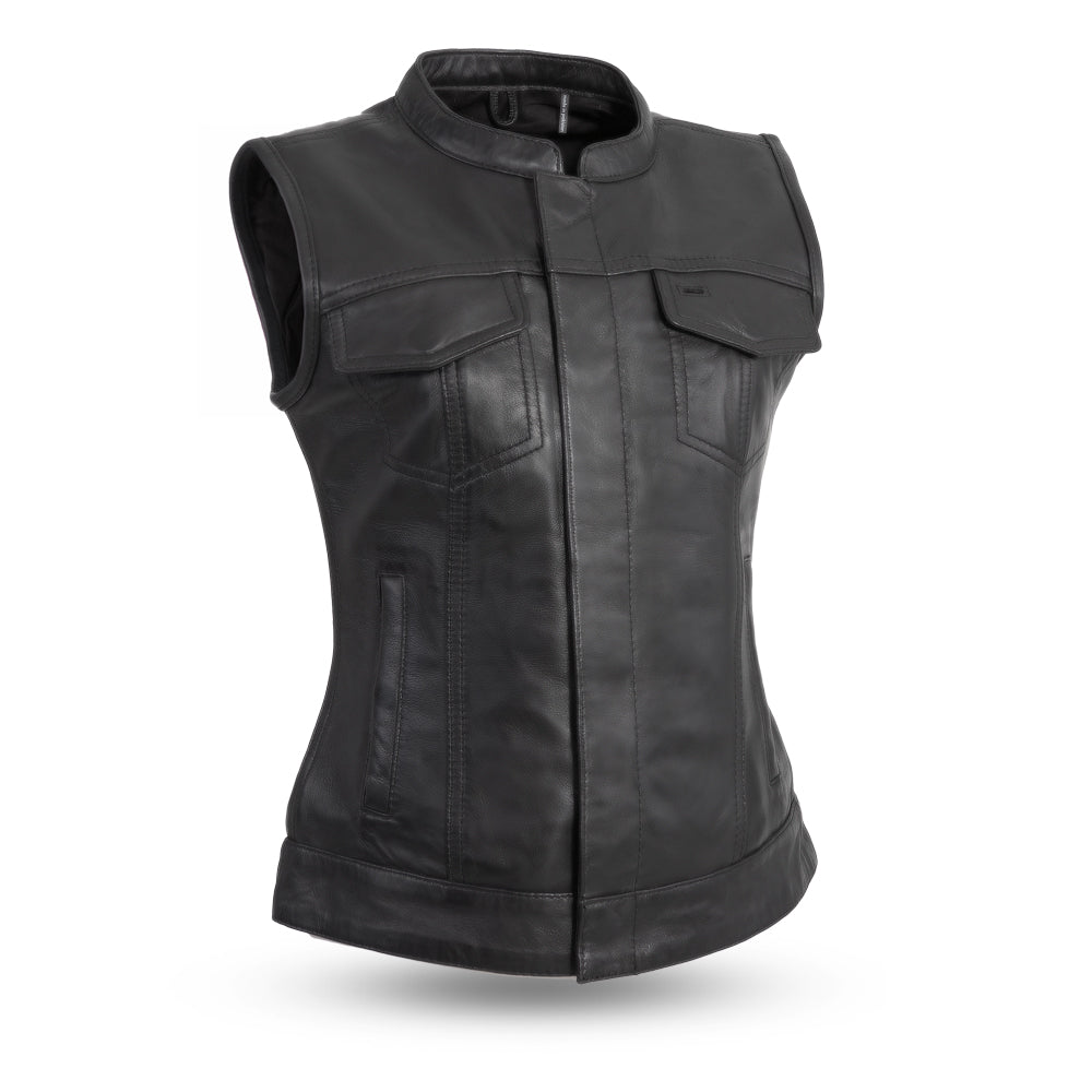 Ludlow Women's Motorcycle Leather Vest Women's Leather Vest Vests Black XS