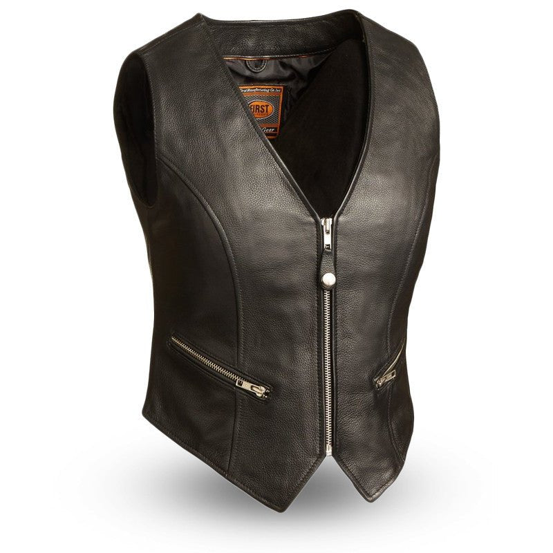 Montana Women's Motorcycle Leather Vest Women's Leather Vest Vests Black XS