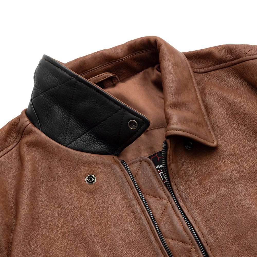 Moto Bomber - Men's Leather Jacket Cognac and Oxblood Men's Leather Jacket Jackets