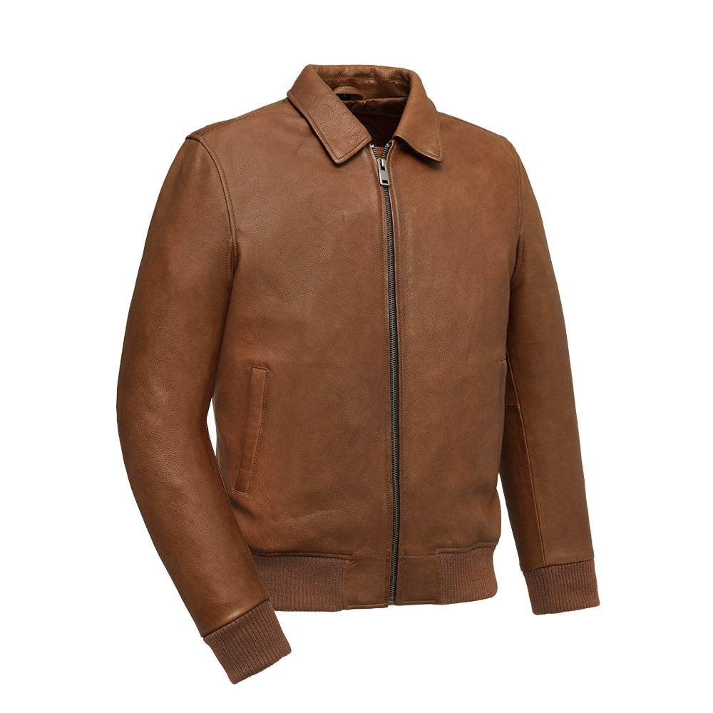 Moto Bomber - Men's Leather Jacket Cognac and Oxblood Men's Leather Jacket Jackets Cognac S