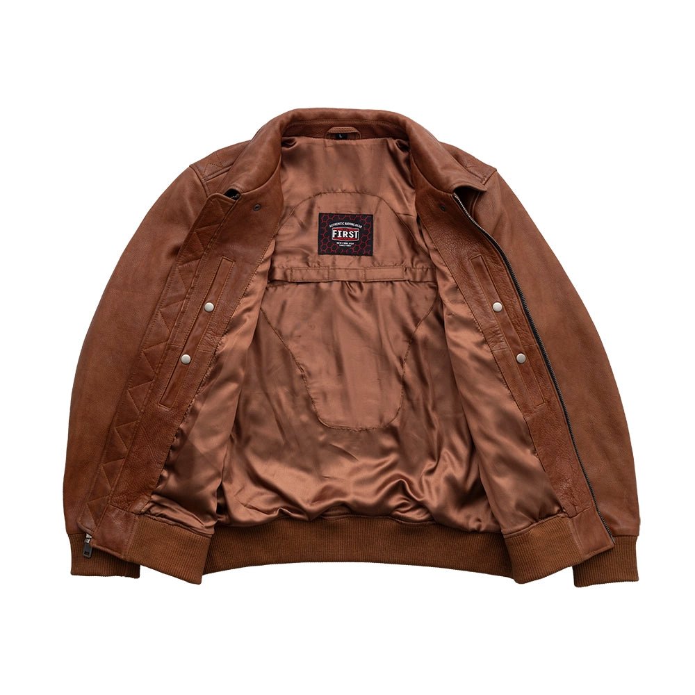 Moto Bomber - Men's Leather Jacket Cognac and Oxblood Men's Leather Jacket Jackets