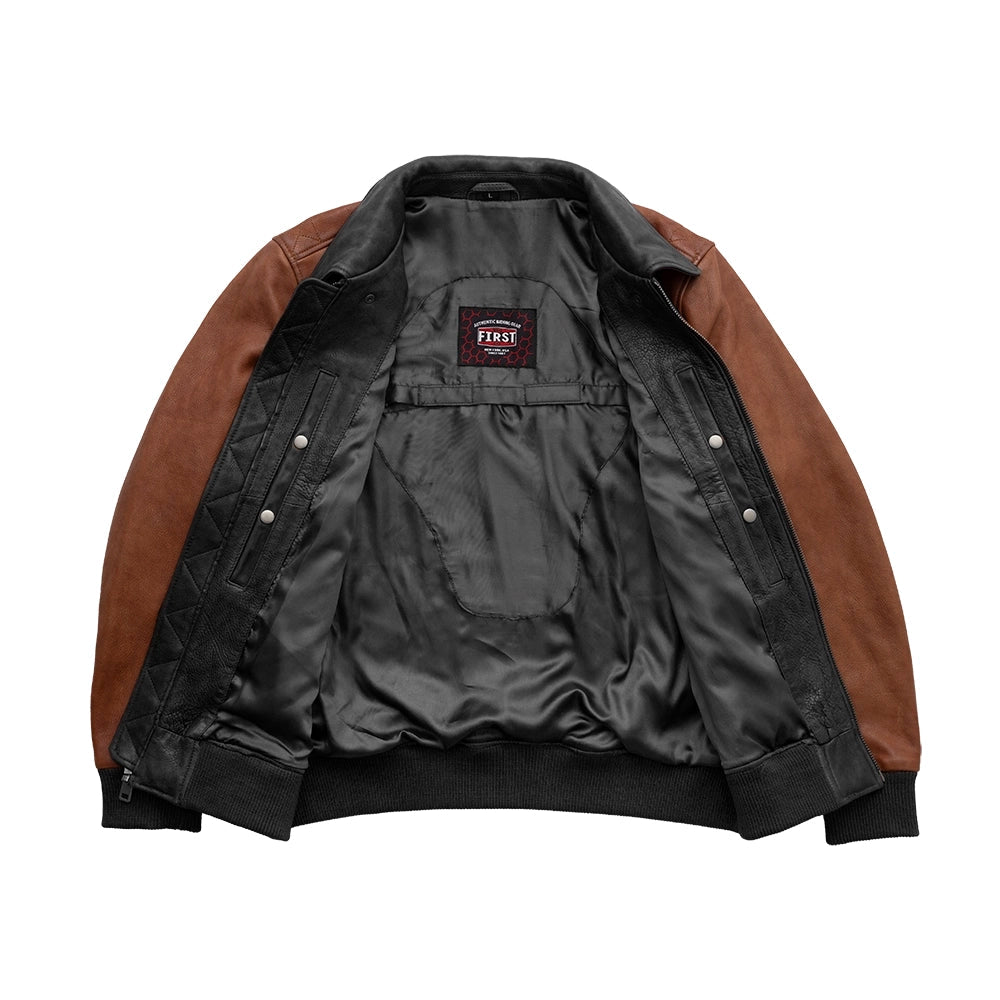 Moto Bomber Two Tone - Men's Leather Jacket Cognac Men's Leather Jacket Jackets