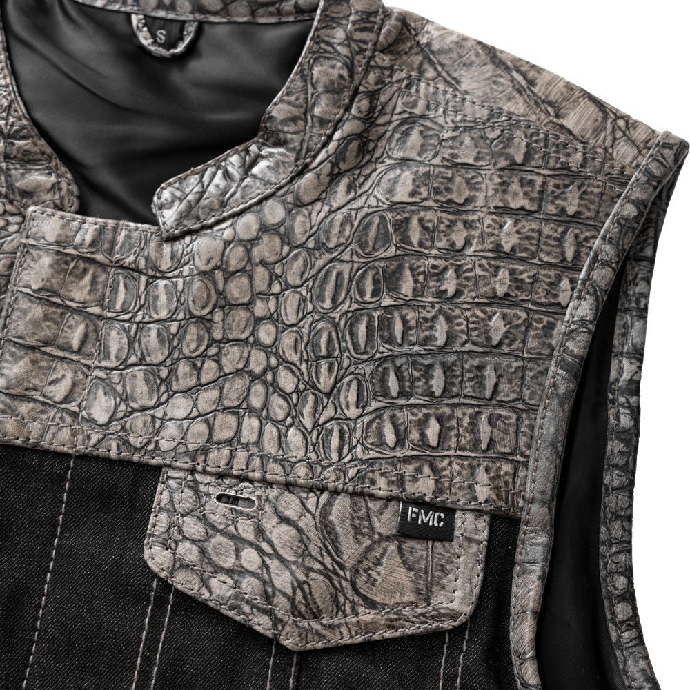 Placid - Men's Leather/Denim Motorcycle Vest - Limited Edition Factory Customs First Manufacturing Company