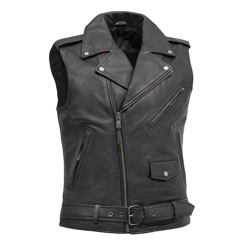 Rockin - Men's Motorcycle Leather Vest Men's Leather Vest Vests Black XS