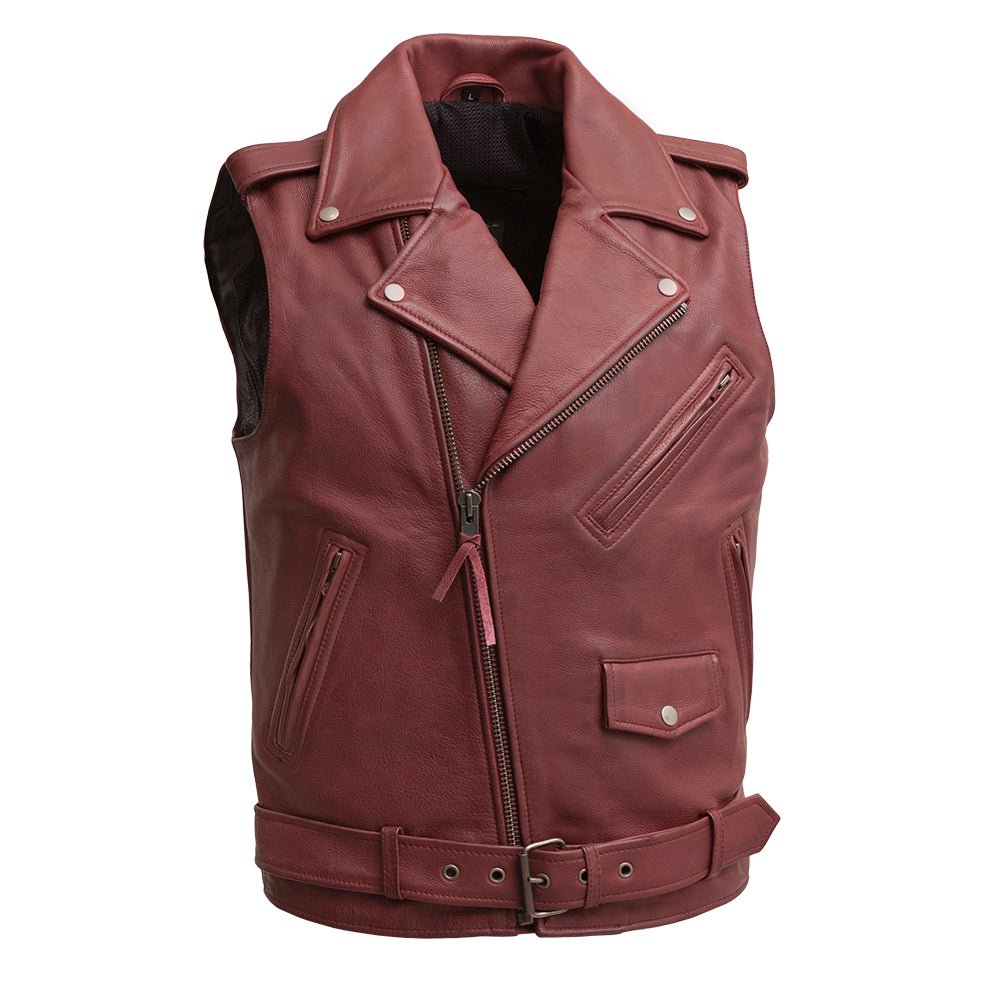 Roller - Men's Motorcycle Leather Vest Men's Leather Vest Vests Oxblood XS