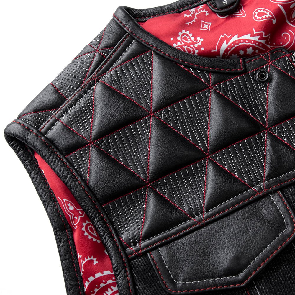 Rush - Men's Club Style Leather/Denim Motorcycle Vest - Limited Edition Factory Customs First Manufacturing Company