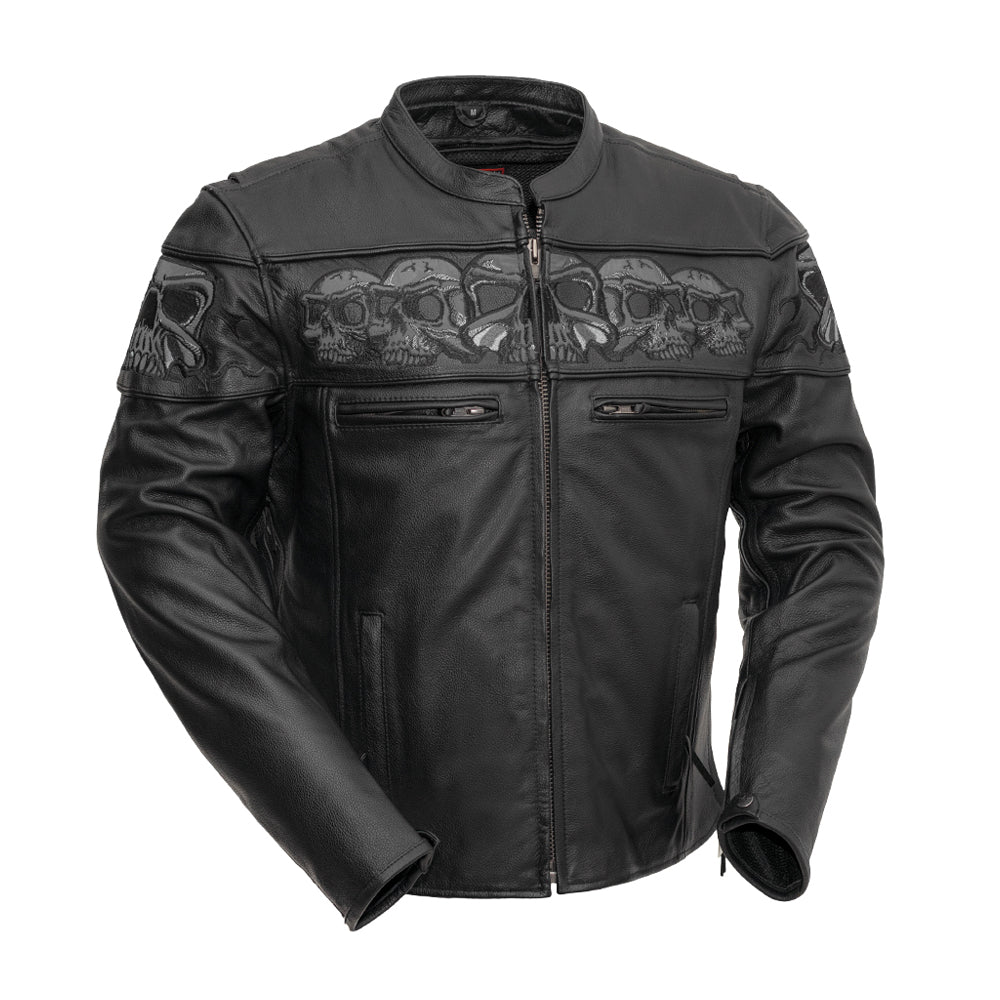 Leather jacket with reflective skulls hotsell