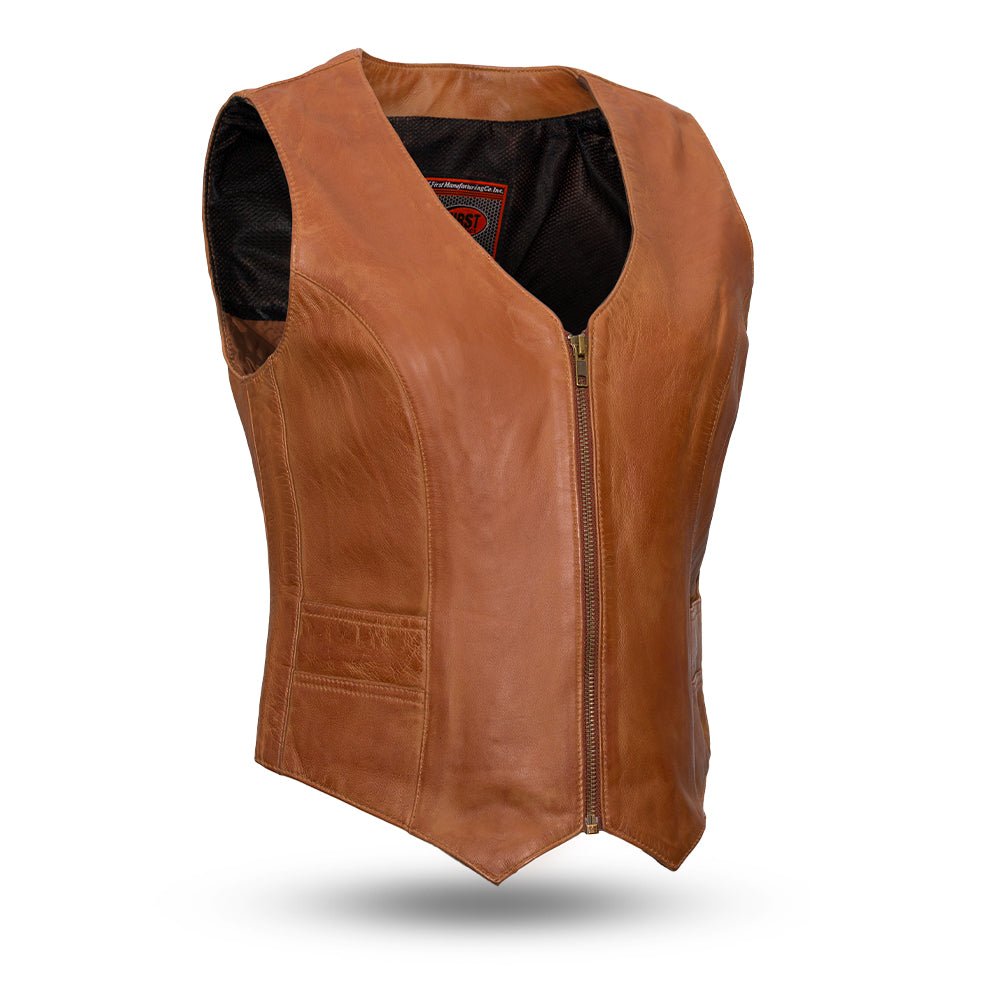 Savannah Women's Western Style Motorcycle Leather Vest Women's Leather Vest Vests Whiskey XS