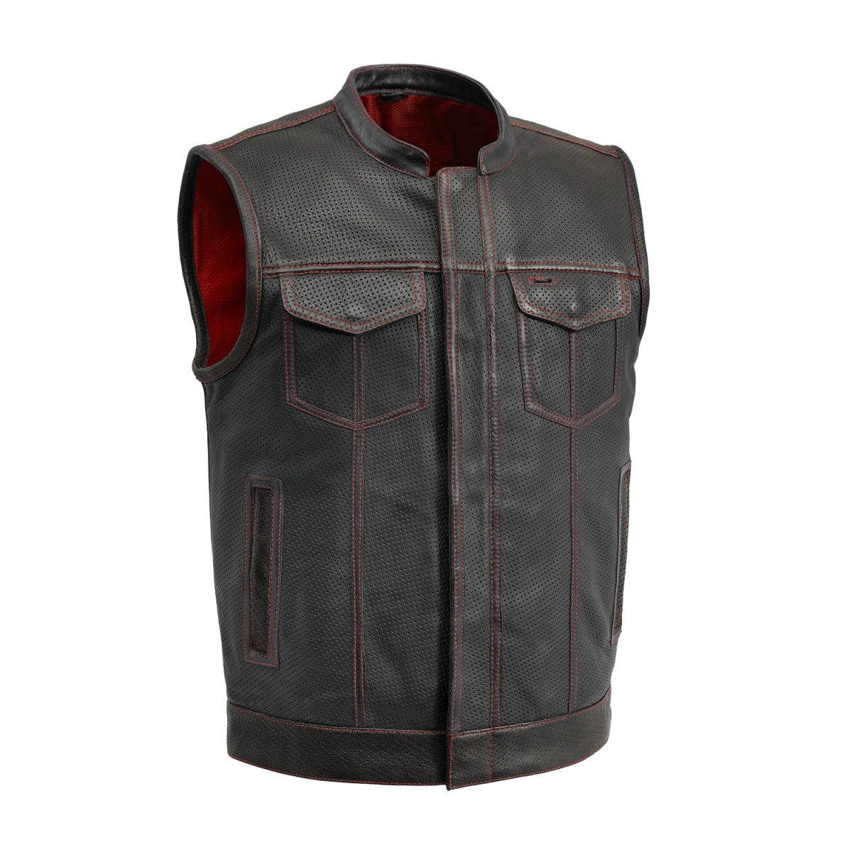 Sharp Shooter Perforated Men's Motorcycle Leather Vest Men's Perforated Leather Vest Vests Red S