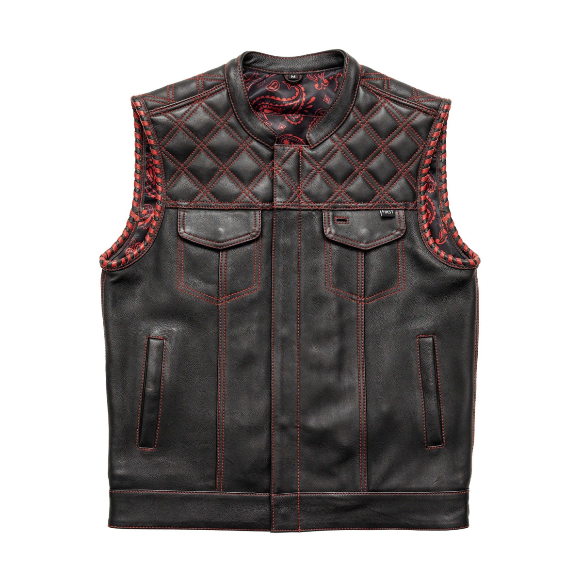 Sinister - Men's Motorcycle Leather Vest Men's Leather Vest Vests Black Red S