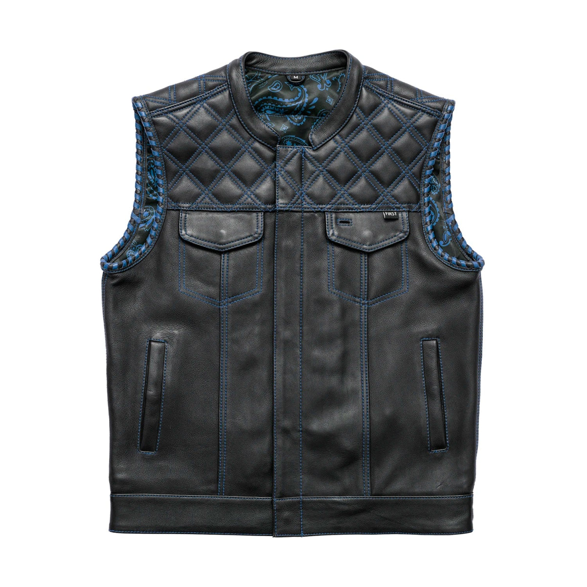 Sinister - Men's Motorcycle Leather Vest Men's Leather Vest Vests Black Blue S