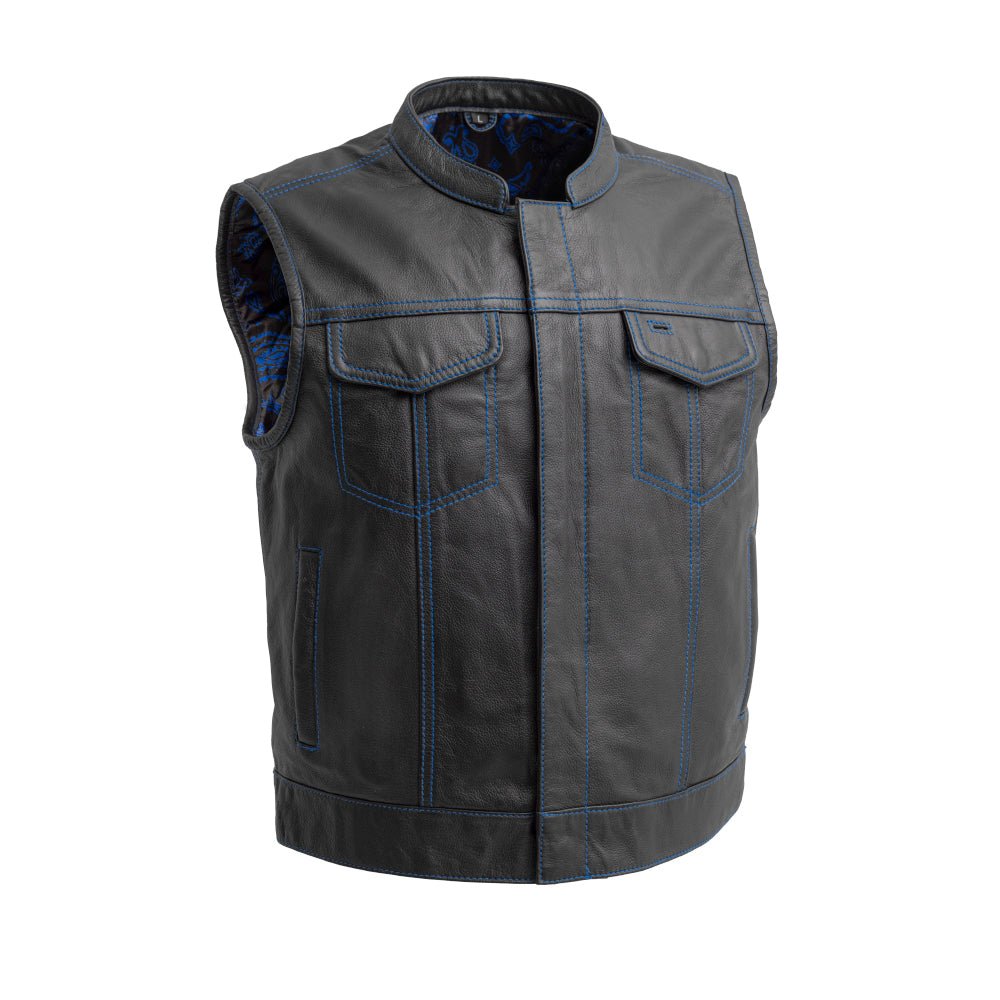 The Club Cut Men's Motorcycle Leather Vest, Multiple Color Options Men's Leather Vest Vests Blue S