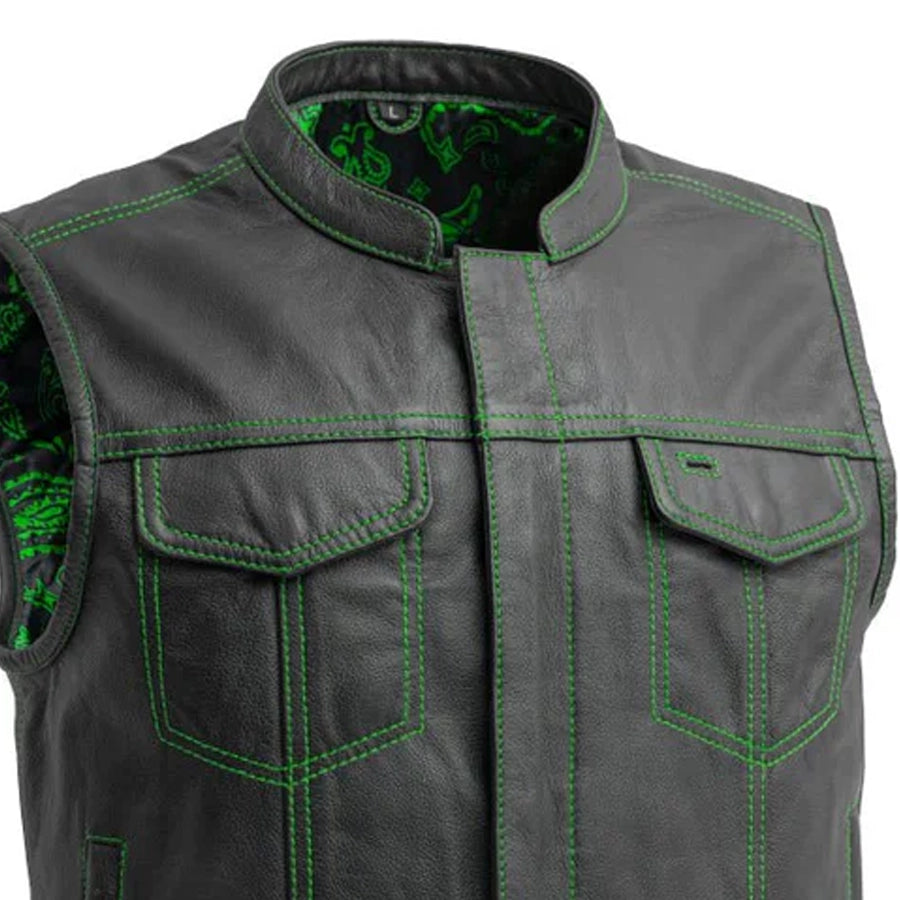 The Club Cut Men's Motorcycle Leather Vest, Multiple Color Options Men's Leather Vest Vests